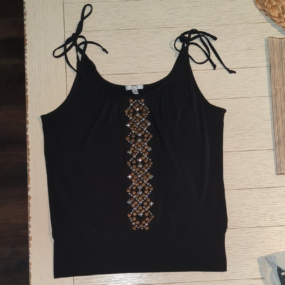 Cache Black Embellished Camisole with Tie Front